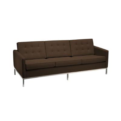 Sofá Fixo Florence Knoll 3 Lugares Cromado Em Couro Natural Marrom Cor Marrom