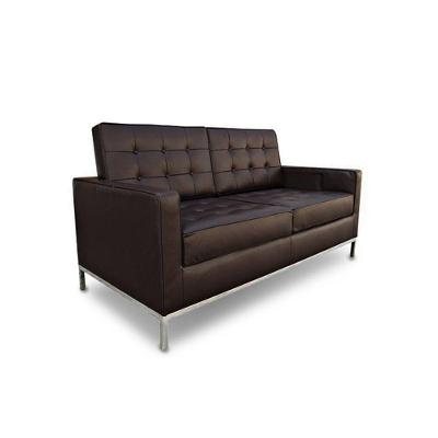 Sofá Fixo Florence Knoll 2 Lugares Inox Em Couro Natural Marrom Cor Marrom