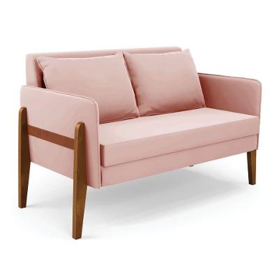 Sofá Namoradeira Lana Veludo Base De Madeira - D'rossi Cor Rose