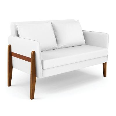 Sofá Namoradeira Lana Corino Base De Madeira - D'rossi Cor Branco