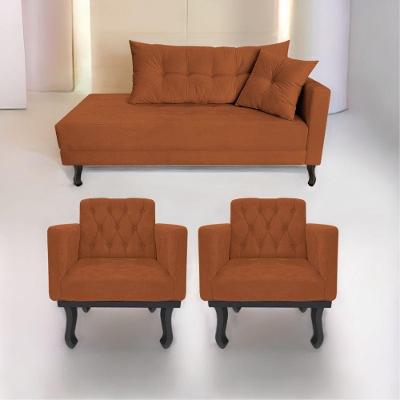 Kit Diva Recamier Azura 140Cm Lado Esquerdo E 02 Poltronas Suede - Doce Sonho Móveis Terracota