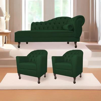 Kit Diva Recamier Diana 140Cm Lado Esquerdo E 02 Poltronas Julia Suede - Doce Sonho Móveis Verde