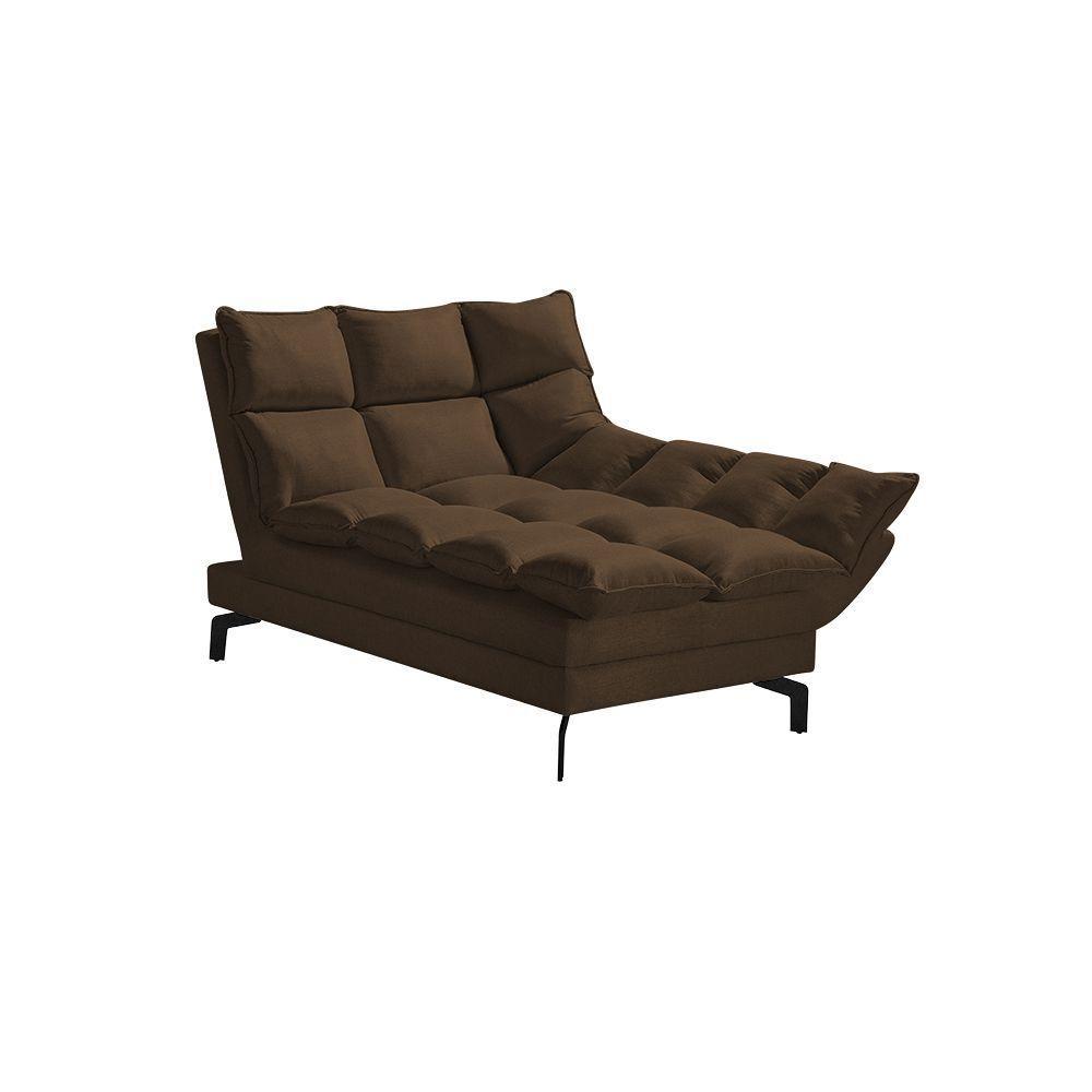 Chaise Um Braço Lado Esquerdo Luxor Pés De Aço Preto 86Cm Veludo Marrom - Cor: Marrom - 1