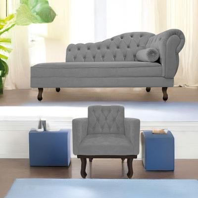 Kit Diva Recamier Diana 160Cm Lado Esquerdo E 01 Poltrona Classic Suede - Doce Sonho Móveis Cinza