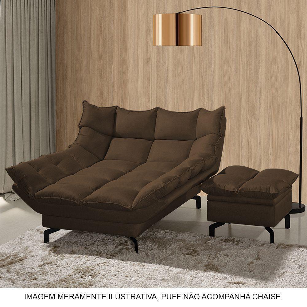 Chaise Dois Braços Luxor Pés De Aço Preto 1,13M Veludo Marrom - Cor: Marrom - 3