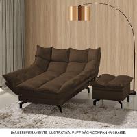Chaise Dois Braços Luxor Pés De Aço Preto 1,13M Veludo Marrom - Cor: Marrom - 3