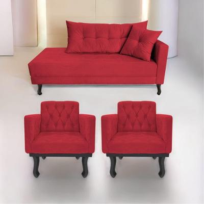 Kit Diva Recamier Azura 140Cm Lado Esquerdo E 02 Poltronas Suede - Doce Sonho Móveis Vermelho