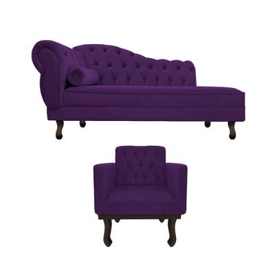 Kit Diva Recamier Diana 185Cm Lado Direito E 01 Poltrona Classic Suede - Doce Sonho Móveis Roxo