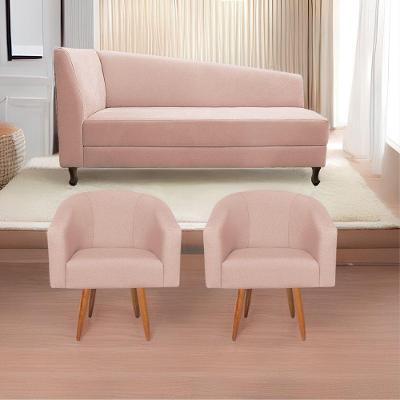 Kit Diva Recamier Heitor 140Cm Lado Esquerdo E 02 Poltronas Luiza Suede - Doce Sonho Móveis Rosê