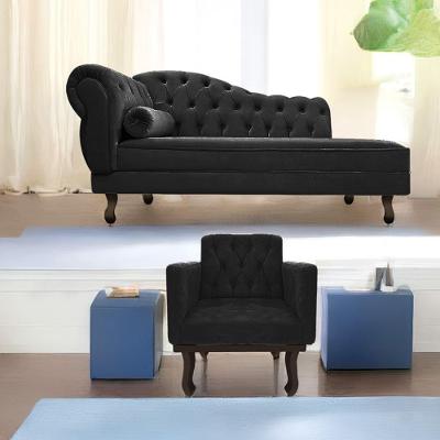 Kit Diva Recamier Diana 185Cm Lado Direito E 01 Poltrona Classic Suede - Doce Sonho Móveis Preto