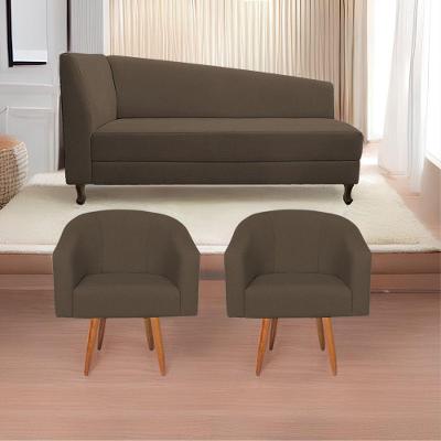 Kit Diva Recamier Heitor 140Cm Lado Esquerdo E 02 Poltronas Luiza Suede - Doce Sonho Móveis Marrom