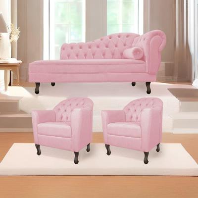 Kit Diva Recamier Diana 185Cm Lado Esquerdo E 02 Poltronas Julia Suede - Doce Sonho Móveis Rosa Bebê
