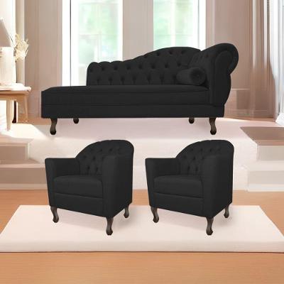 Kit Diva Recamier Diana 185Cm Lado Esquerdo E 02 Poltronas Julia Corano - Doce Sonho Móveis Preto
