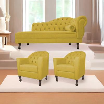 Kit Diva Recamier Diana 185Cm Lado Esquerdo E 02 Poltronas Julia Suede - Doce Sonho Móveis Amarelo