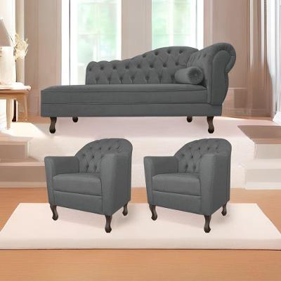 Kit Diva Recamier Diana 185Cm Lado Esquerdo E 02 Poltronas Julia Corano - Doce Sonho Móveis Cinza