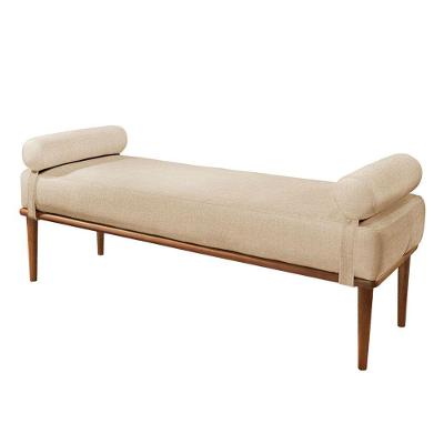 Recamier Puff Berlim Luxo Base Em Madeira Maciça Castellar Móbile Bege Claro
