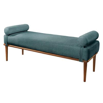 Recamier Puff Berlim Luxo Base Em Madeira Maciça Castellar Móbile Azul