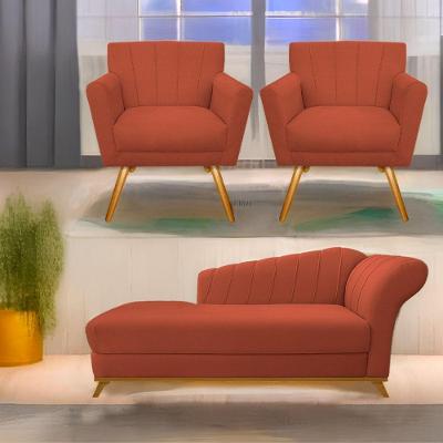 Kit Diva Recamier Vanessa 185Cm Lado Esquerdo E 02 Poltronas Laura Suede - Amarena Móveis Terracota