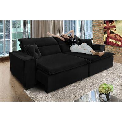 Sofá Londres 2.10m Retrátil E Reclinável Pillow Top - Preto