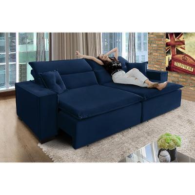 Sofá Londres 2.40m Retrátil E Reclinável Pillow Top - Azul
