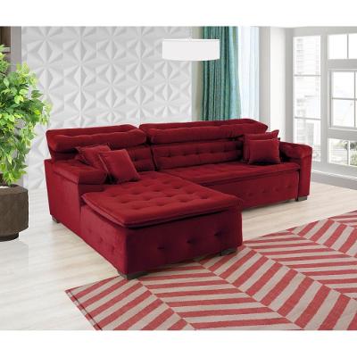 Sofá Orlando 2.20x1.90m Com Chaise, Retrátil E Reclinável - Vinho