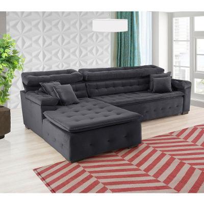 Sofá Orlando 2.40x1.70m Com Chaise, Retrátil E Reclinável - Chumbo