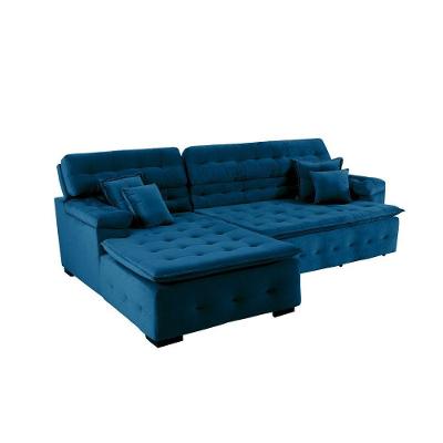Sofá Orlando 2.20x1.50m Com Chaise, Retrátil E Reclinável - Azul