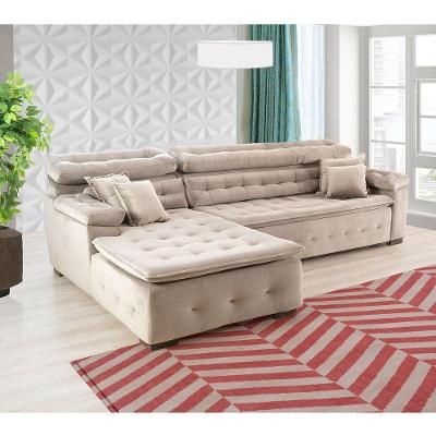 Sofá Orlando 2.40x1.70m Com Chaise, Retrátil E Reclinável - Bege
