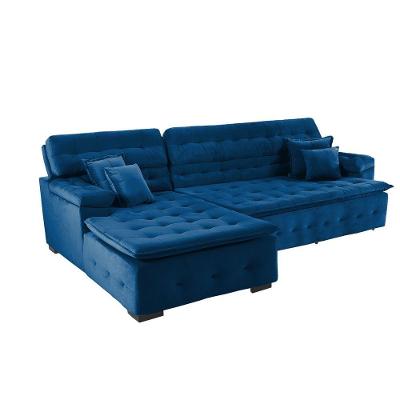 Sofá Orlando 2.40x1.50m Com Chaise, Retrátil E Reclinável - Azul