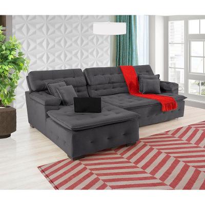 Sofá Orlando 2.20x1.90m Com Chaise, Retrátil E Reclinável - Chumbo