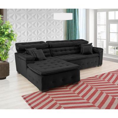 Sofá Orlando 2.20x1.90m Com Chaise, Retrátil E Reclinável - Preto