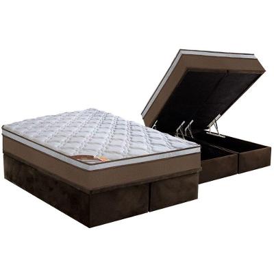 Cama Box Baú King: Colchão Molas Pocket Ensacadas Castor  Revolution + Base CRC Suede Brown(193x203)