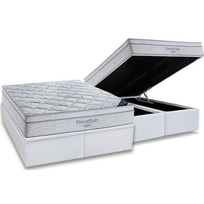 Cama Box Baú King: Colchão Molas Ortobom SuperPocket Freedom Visco + Base CRC Courano White(193x203)