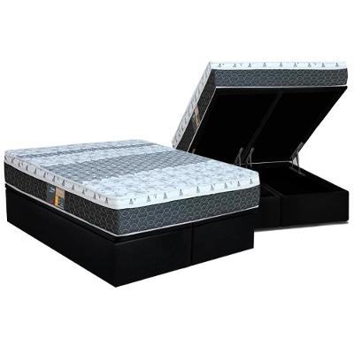 Cama Box Baú King: Colchão Molas Bonnel Castor System Class One Face + Base Crc Suede Black(193X203)