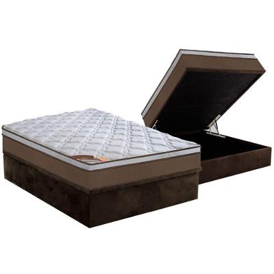 Cama Box Baú Casal: Colchão Molas Ensacadas Castor Pocket Revolution + Base CRC Suede Brown(138x188)
