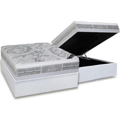 Cama Box Baú Casal: Colchão Molas Castor Pocket Super Luxo Látex Plush + Base CRC Courano White(138x188)
