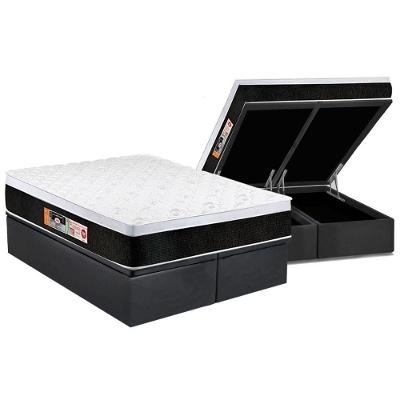 Cama Box Baú King: Colchão Espuma D45 Castor Black e White Air Euro Pillow + Base CRC Suede Gray(193x203)