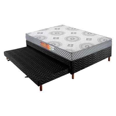 Cama Box c/Auxiliar Casal: Colchão Espuma Polar D28 Pérola Gray + Base CRC Rústico Black(138x188)