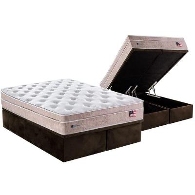 Cama Box Baú Queen: Colchão Molas Plumatex MasterPocket Ensacadas Miami + Base CRC Suede Brown(158x198)