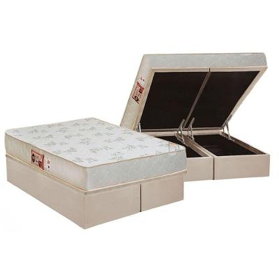 Cama Box Baú Queen: Colchão Espuma Castor D33 Sleep Max Relax + Base CRC Suede Clean(158x198)