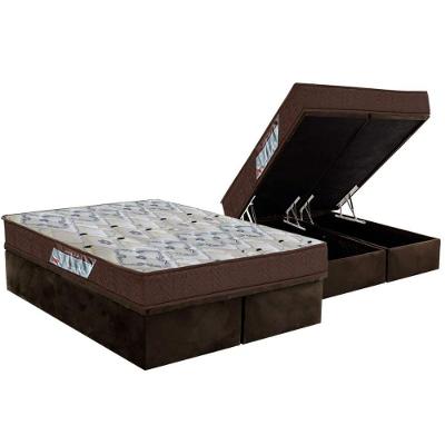 Cama Box Baú Queen: Colchão Espuma D45 Ortobom  / EP ISO 150 Mega Firme + Base CRC Suede Brown(158x198)