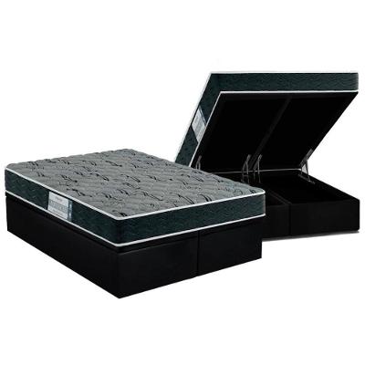Cama Box Baú King: Colchão Espuma D33 Probel ProDormir Advanced Mega Resistente + Base CRC Suede Black(193x203)
