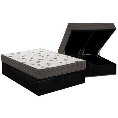 Cama Box Baú Queen: Colchão Espuma Ortobom D45 Light + Base CRC Suede Black(158x198)