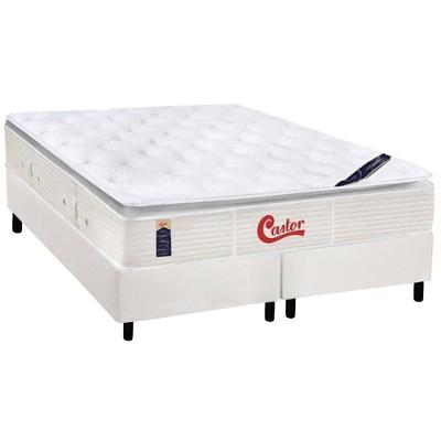 Cama Box King: Colchão Molas Castor Pocket Gold Star SLX Vitagel One Face + Base CRC Courano White(193x203)