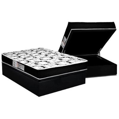 Cama Box Baú Casal: Colchão Espuma D33 Luckspuma Supreme Pillow Top + Base CRC Suede Black(138x188)