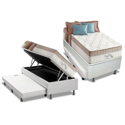 Cama Box Baú c/Auxiliar Solteiro: Colchão Molas Anjos Superlastic King Best + Base CRC Courano Branco(88x188)