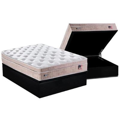Cama Box Baú Casal: Colchão Molas MasterPocket Ensacadas Plumatex   Miami + Base CRC Suede Black(138x188)