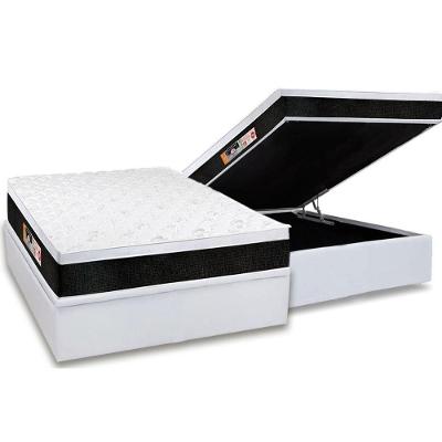 Cama Box Baú Casal: Colchão Espuma D45 Castor Black e White Air Euro Pillow + Base CRC Courano White(138x188)