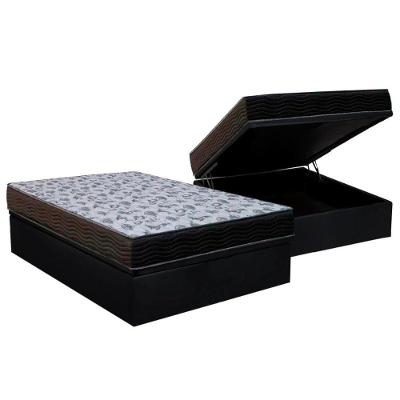 Cama Box Baú Casal: Colchão Espuma D33 Ortobom  / EP ISO 100 Ultra Firme + Base CRC Courano Black(138x188)