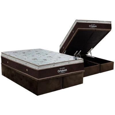 Cama Box Baú King: Colchão Molas Ortobom Superpocket Sleep King + Base Crc Suede Brown(186X198)